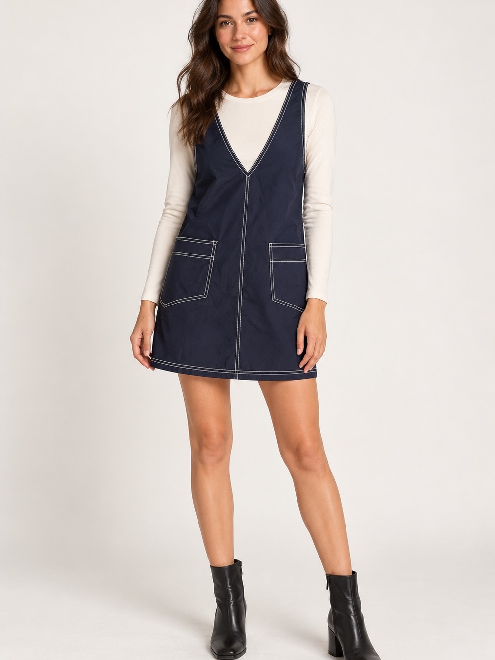 NWT Vitamin A Organic Cotton Contrast Stitch Mini Dress Navy Size S